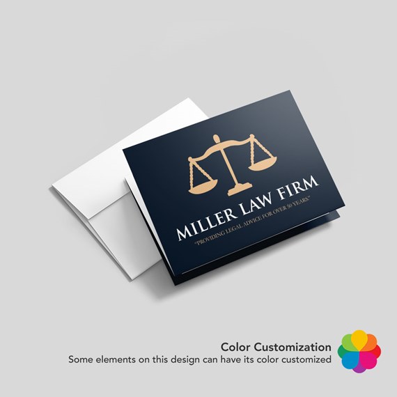 navy legal card with gold scales and white text